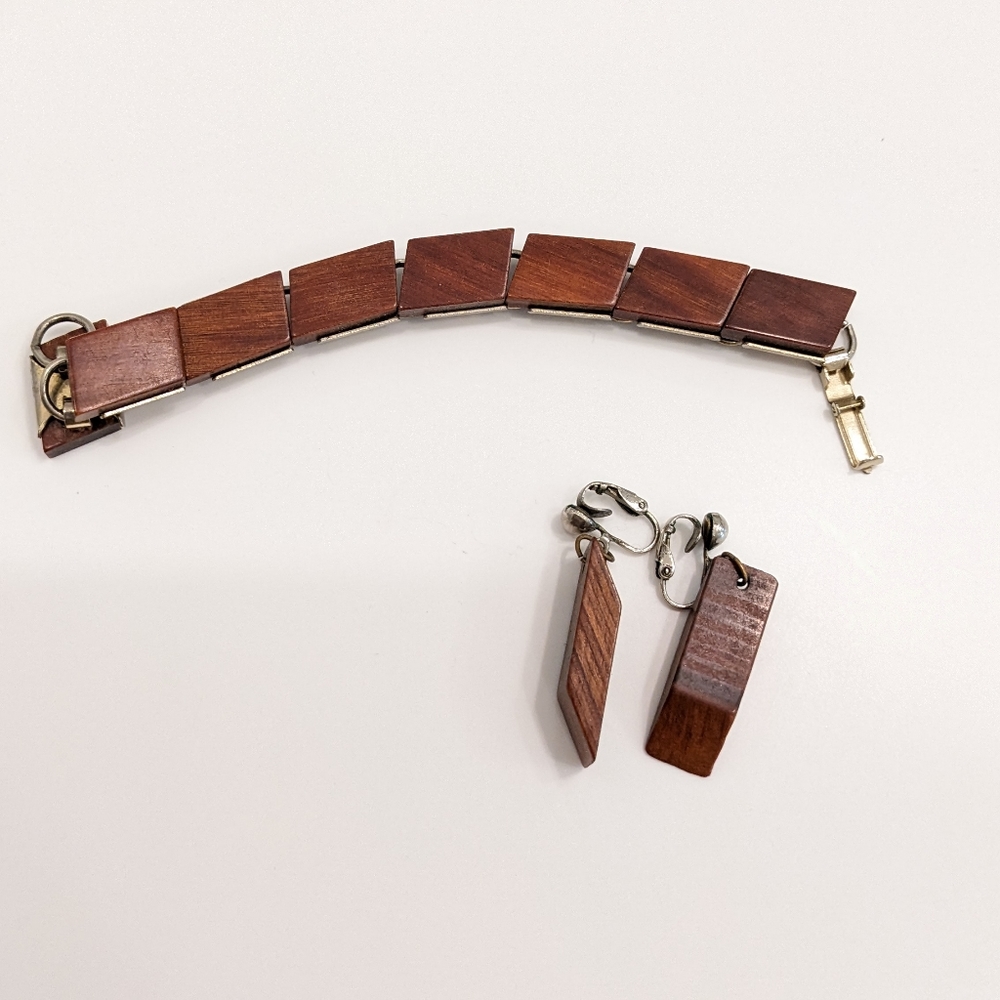 Vintage Wood Bracelet and Earrings